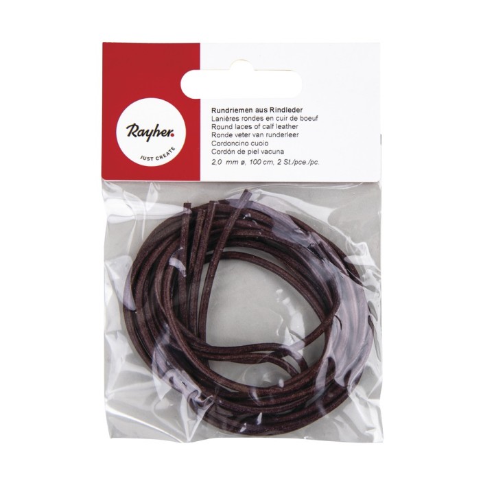 Lanières rondes en cuir de vachette 2 pièces marron foncé
