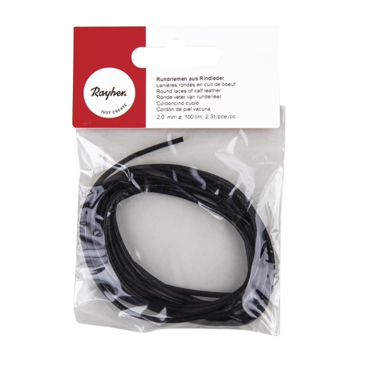 Cinturino rotondo in pelle bovina 2 pezzi nero