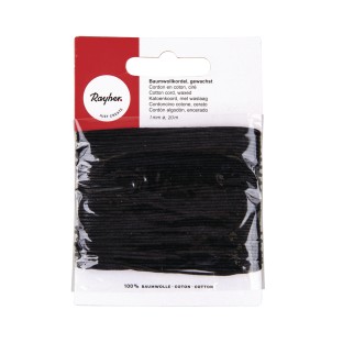 Cotton cord waxed black 20m