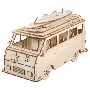 Wooden construction kit 3D camping bus FSC natural