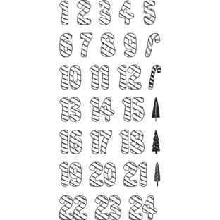 Clear Stamps Numbers 1-24 Candy Cane