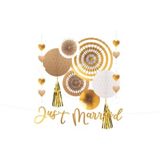 Set di decorazioni di carta per matrimonio 9 pezzi bianco/oro