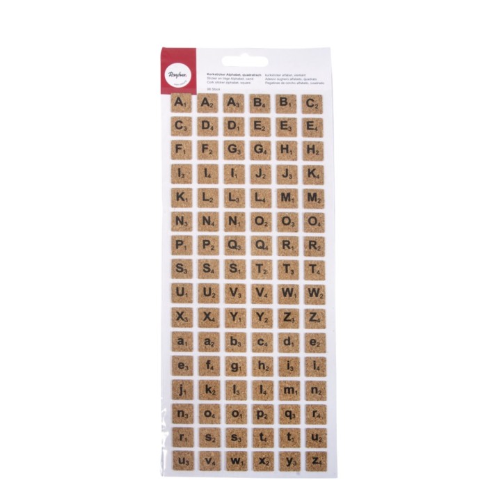 Cork sticker alphabet square 96 pcs.