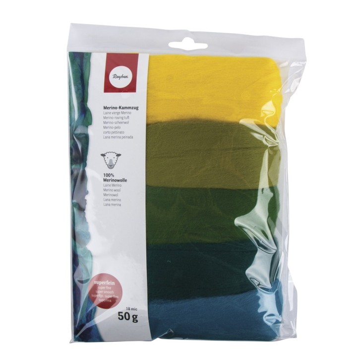 Merino-Kammzug superfein Grün-Töne 50g