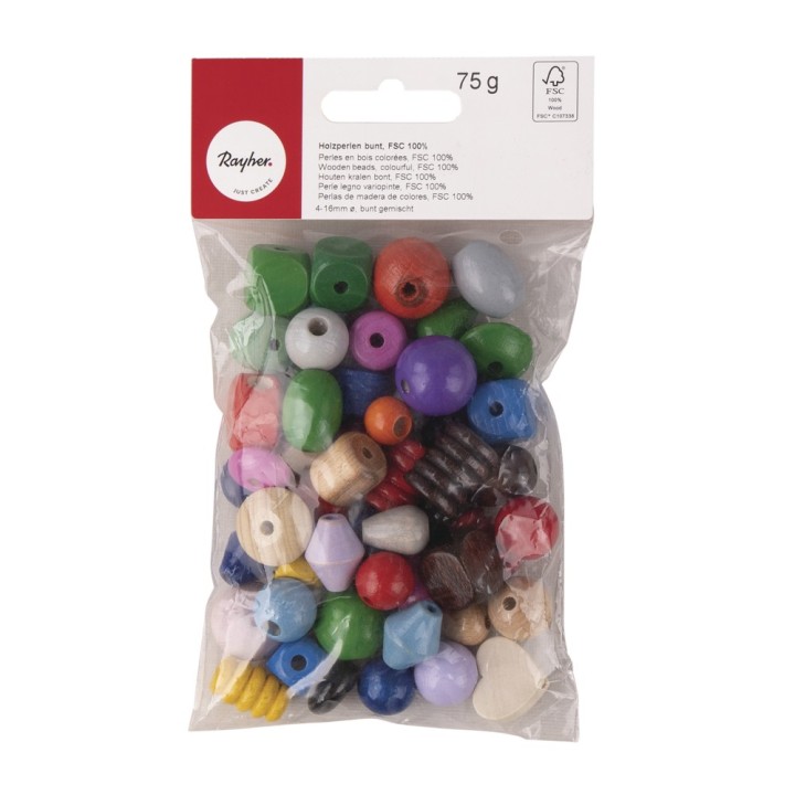 Perles en bois multicolores FSC 75g