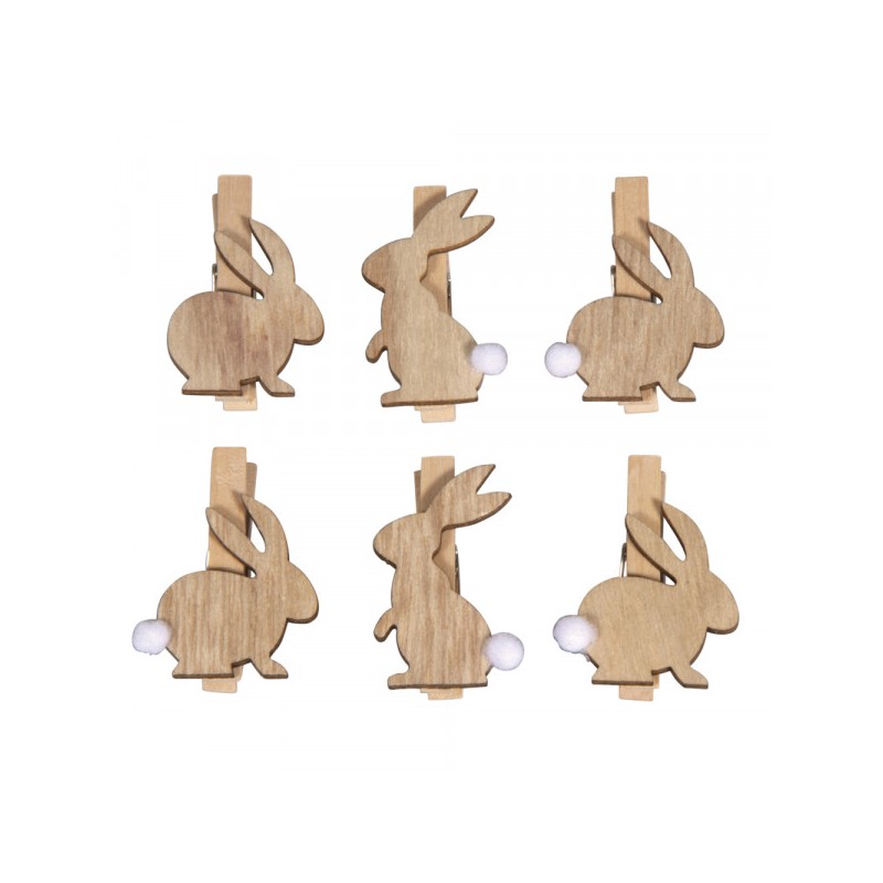 Wooden pegs bunny, 6 pieces