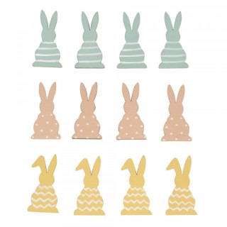set of 12 Wooden Bunnies with Glue coloured