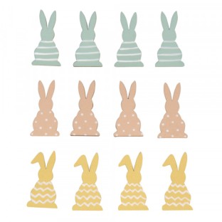 set of 12 Wooden Bunnies with Glue coloured