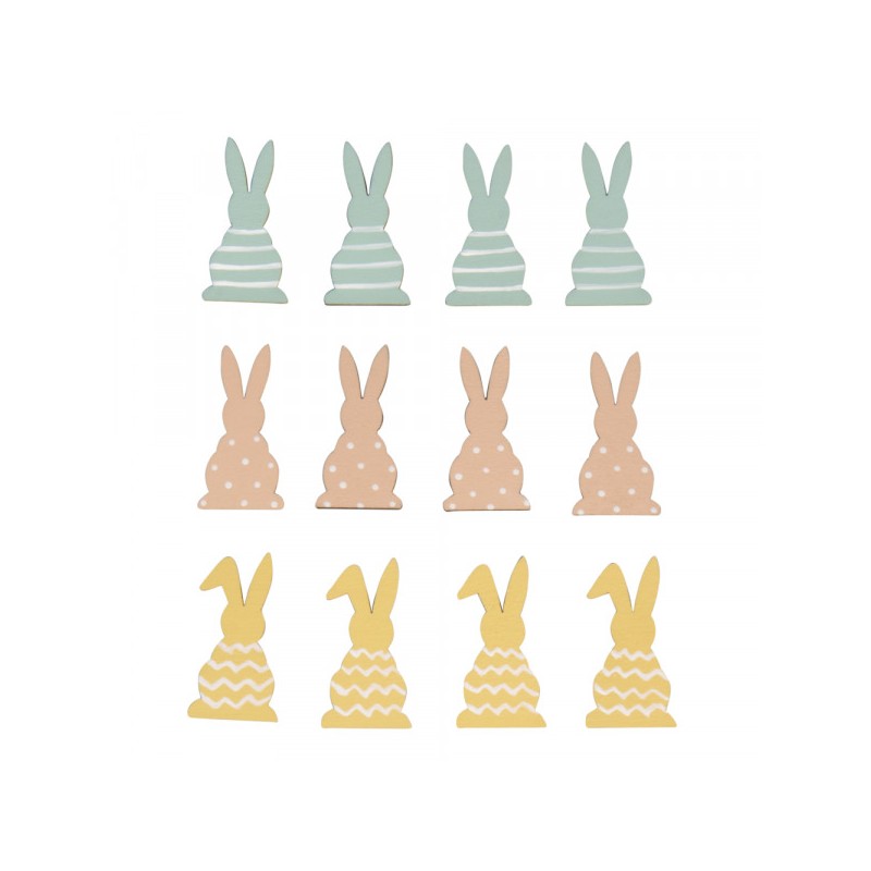 set of 12 Wooden Bunnies with Glue coloured