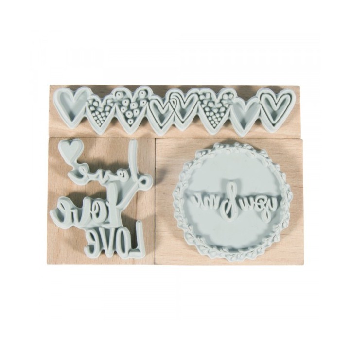 Set di timbri in legno Love 3 pezzi.