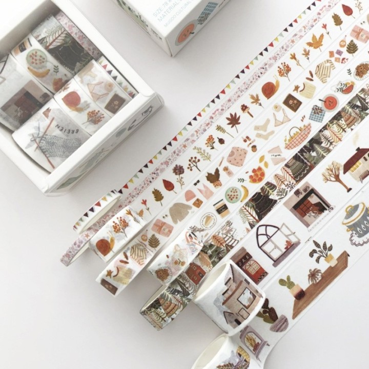 8 pcs. Washi Tape white "Life