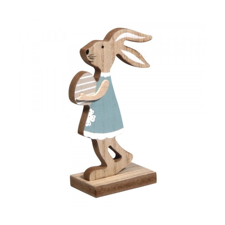 Lapin en bois avec œuf de Pâques multicolore 13cm