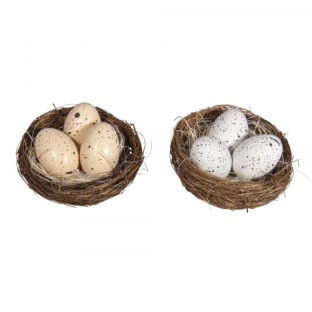 Deco Bird's Nest with 3 Eggs, 6.5cm, 2 pieces
