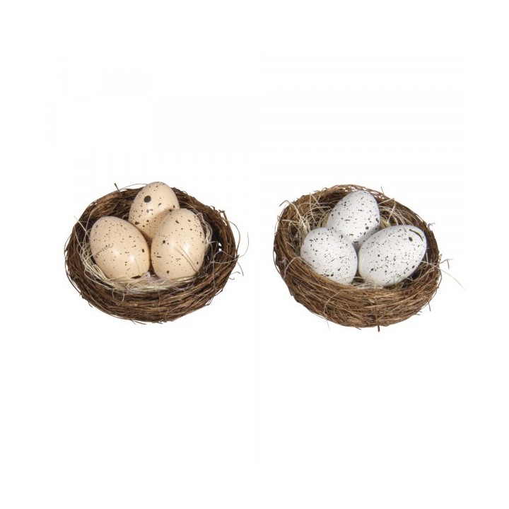 Deco Bird's Nest with 3 Eggs, 6.5cm, 2 pieces