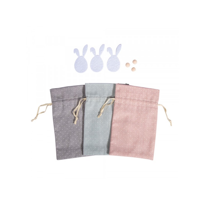 Craft Set Small Fabric Bag with Bunny Set of 3