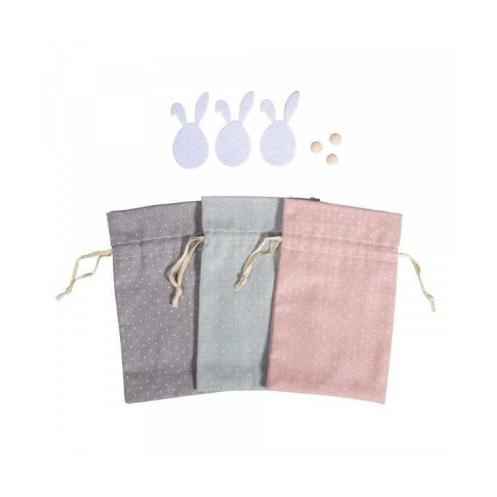 Kit de bricolage petit sac en tissu avec lapin 3 pièces