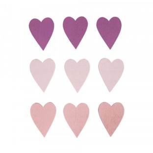 Wooden Scatter Pieces Heart 9 pieces pink / purple