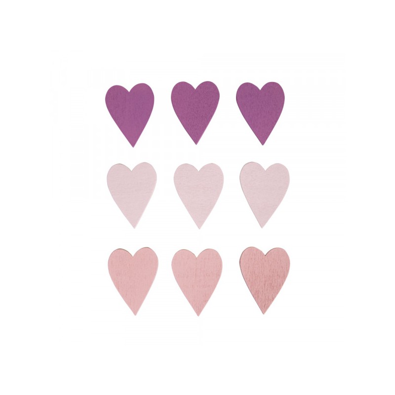 Wooden Scatter Pieces Heart 9 pieces pink / purple