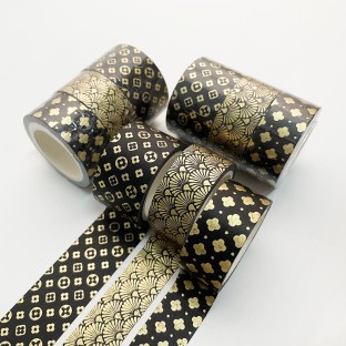 set of 3 Washi Tape Black with Golden Patterns