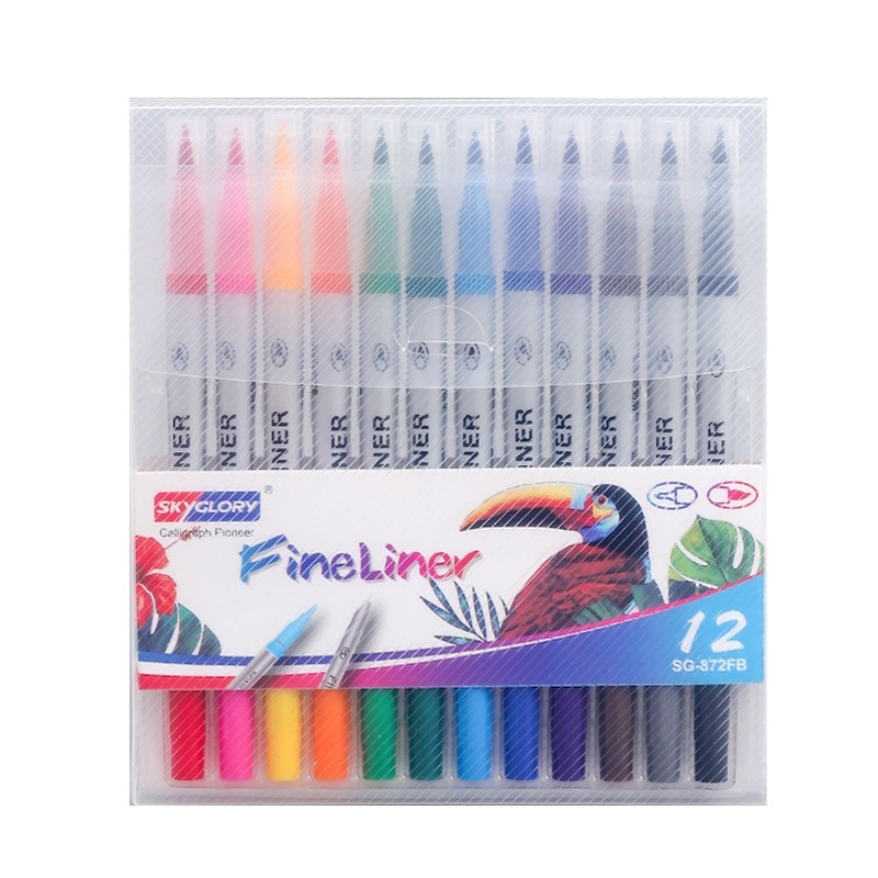 set of 12 Fineliner Premium Water-Based Felt Tip Pens with Double Head
