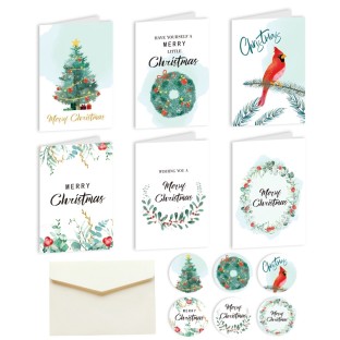 30 Faltkarten "Merry Christmas" inkl. Couvert und Aufkleber Wasserfarbe