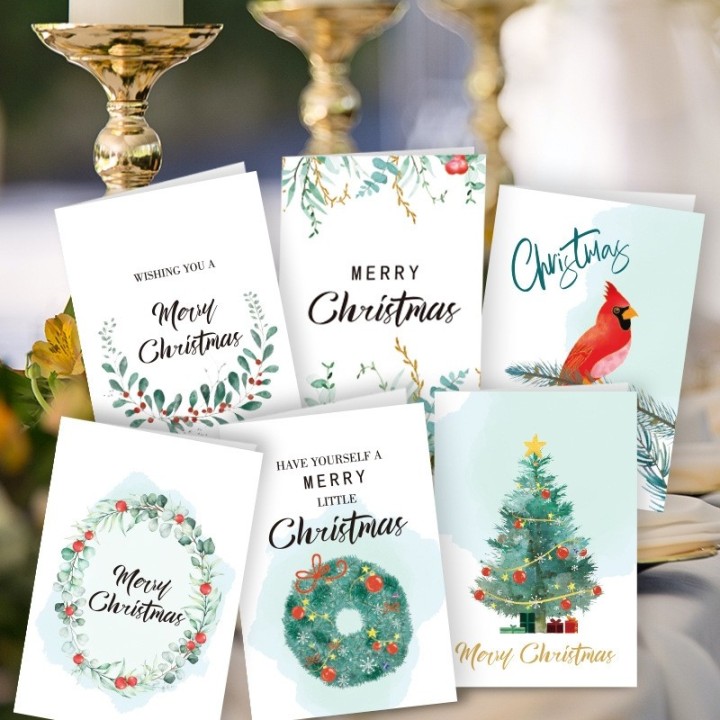 30 cartes à plier "Merry Christmas" avec enveloppe et autocollant peinture à l'eau inclus
