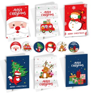30 cartes pliables "Merry Christmas" dessinées avec enveloppe et autocollant inclus