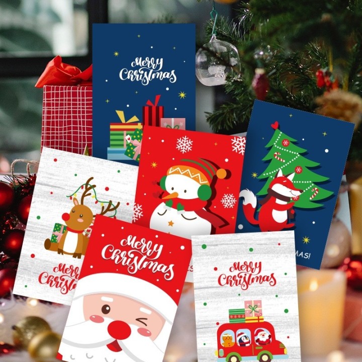 30 cartes pliables "Merry Christmas" dessinées avec enveloppe et autocollant inclus