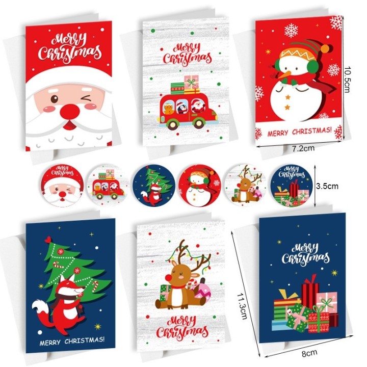 30 cartes pliables "Merry Christmas" dessinées avec enveloppe et autocollant inclus