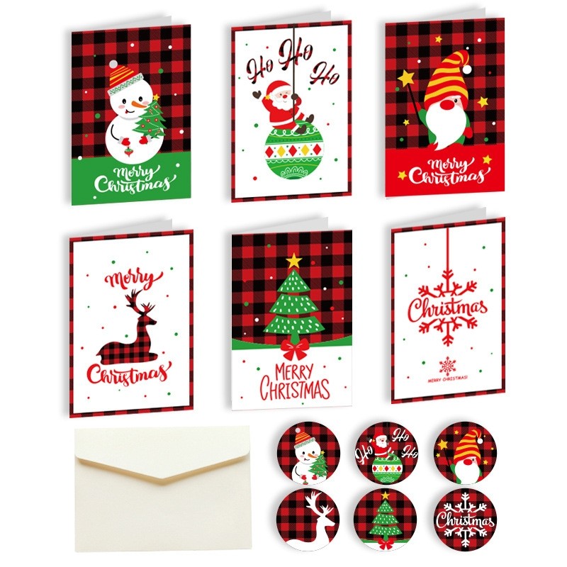 30 cartes pliables Merry Christmas avec enveloppe et autocollant flanelle