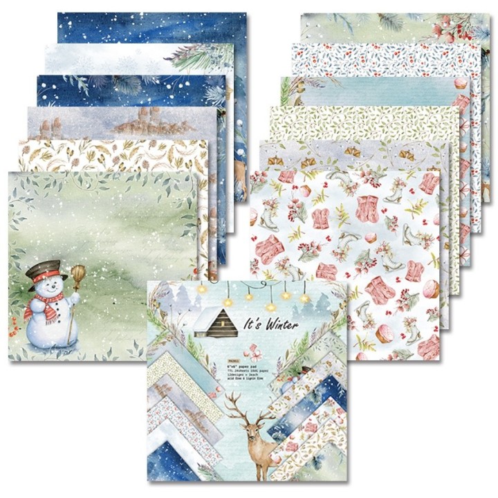 48 pcs. papier scrapbooking 160g 15.2x15.2cm "Hiver
