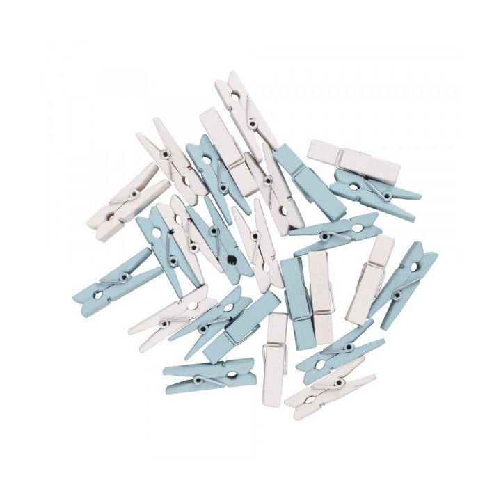 Pinces à linge en bois bleu clair & blanc 26 pcs.