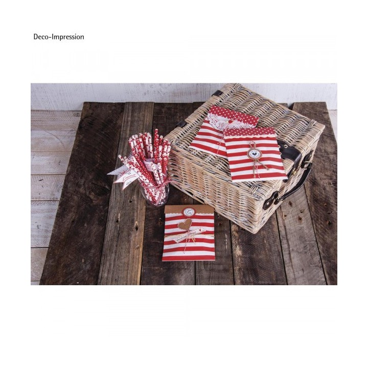 Sacs en papier alimentaire rouge/blanc rayé 25 pcs.