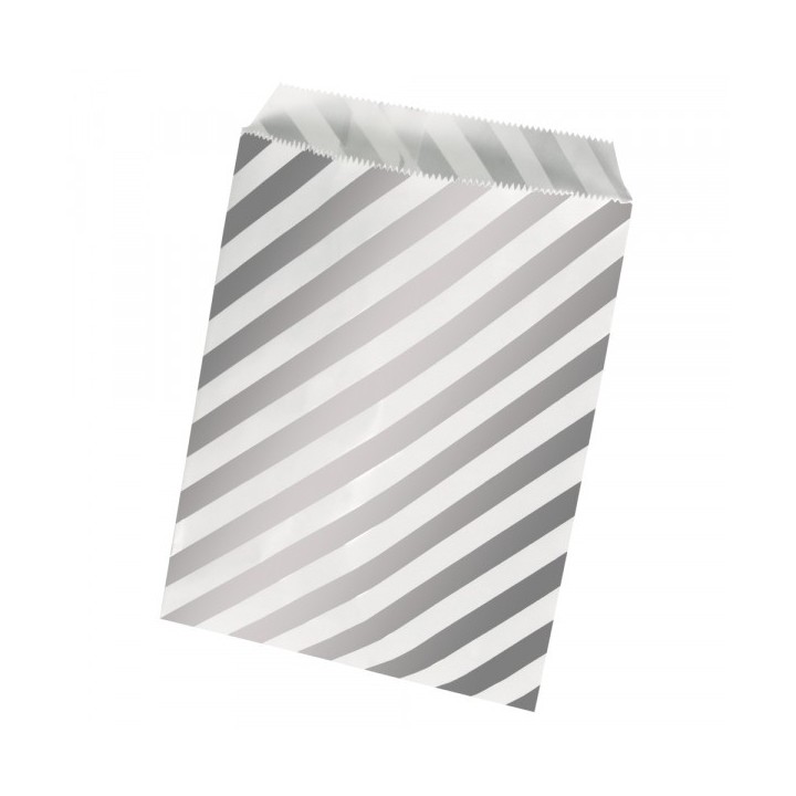 Paper bags food-safe silver striped 15 pcs.