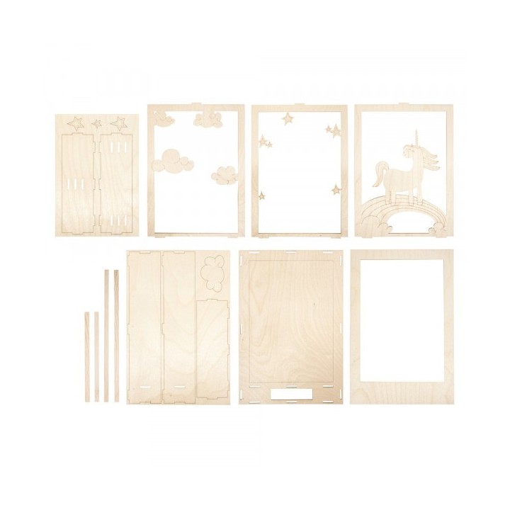 Kit di costruzioni in legno 3D motivo cornice unicorno natura