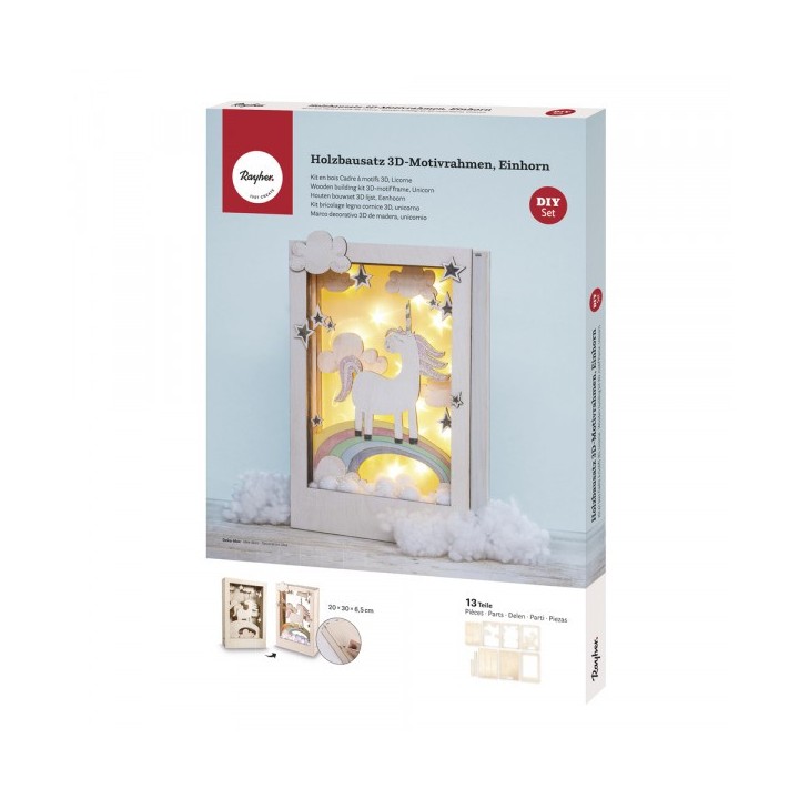 Kit di costruzioni in legno 3D motivo cornice unicorno natura