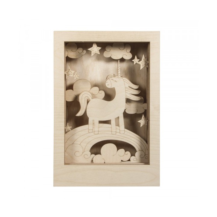Kit de construction en bois 3D cadre à motifs licorne nature