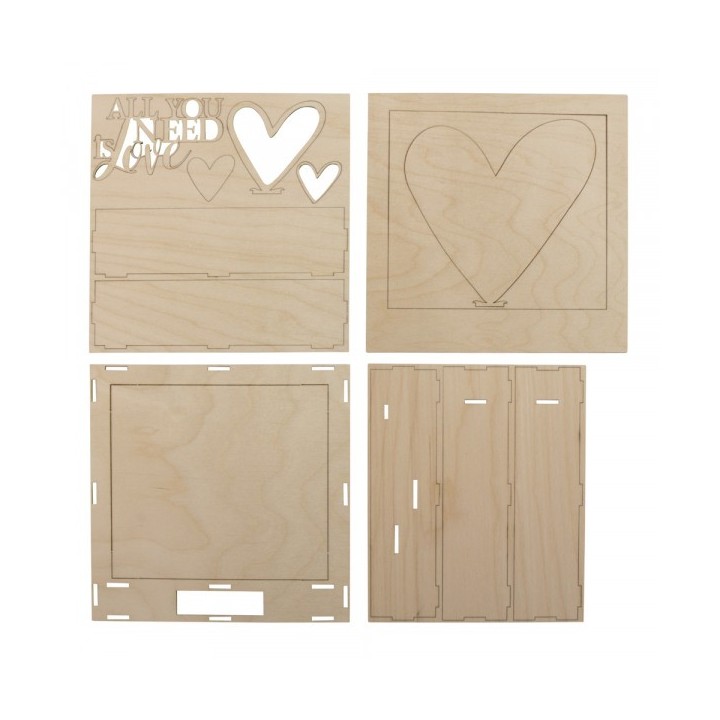 Wooden construction kit 3D motif frame hearts nature