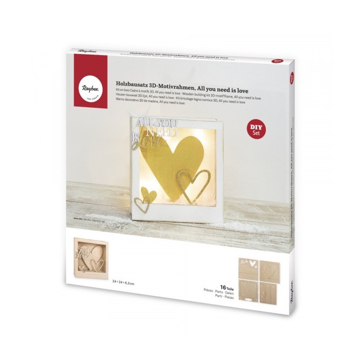 Kit di costruzioni in legno cornice 3D motivo cuori natura