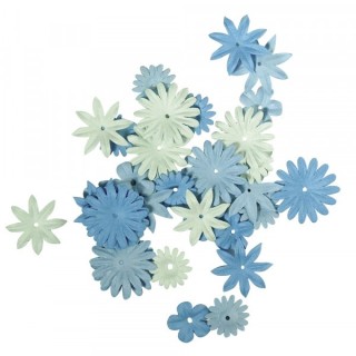 Mélange de fleurs en papier, bleu clair, 36 pièces