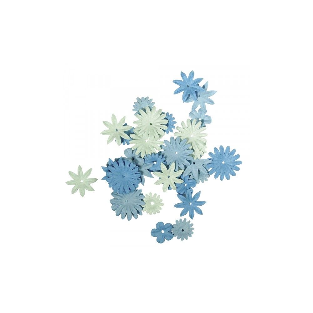 Paper flower mix, light blue, 36 pieces