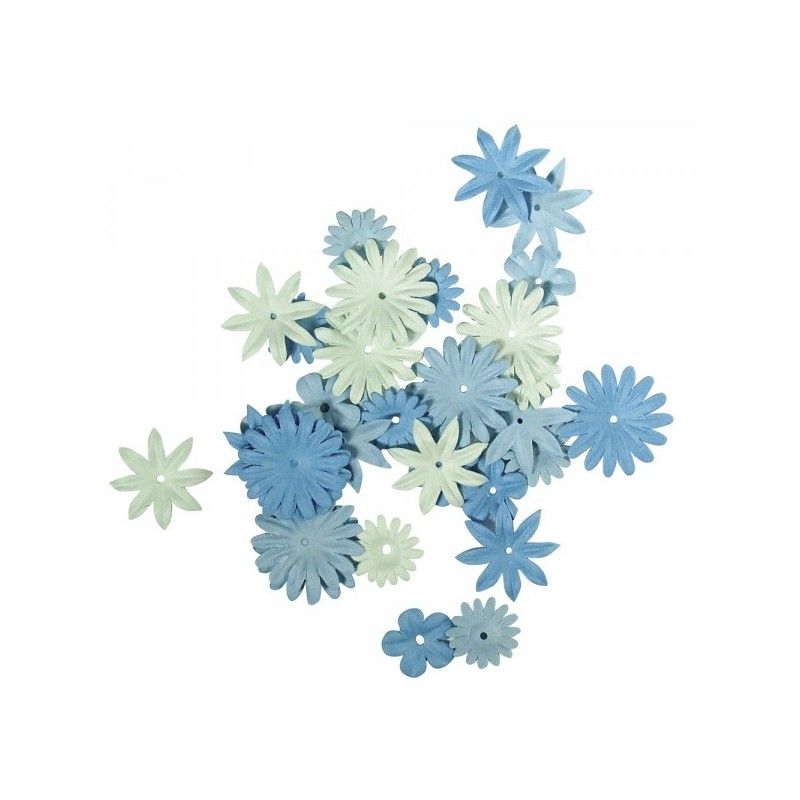 Mélange de fleurs en papier, bleu clair, 36 pièces