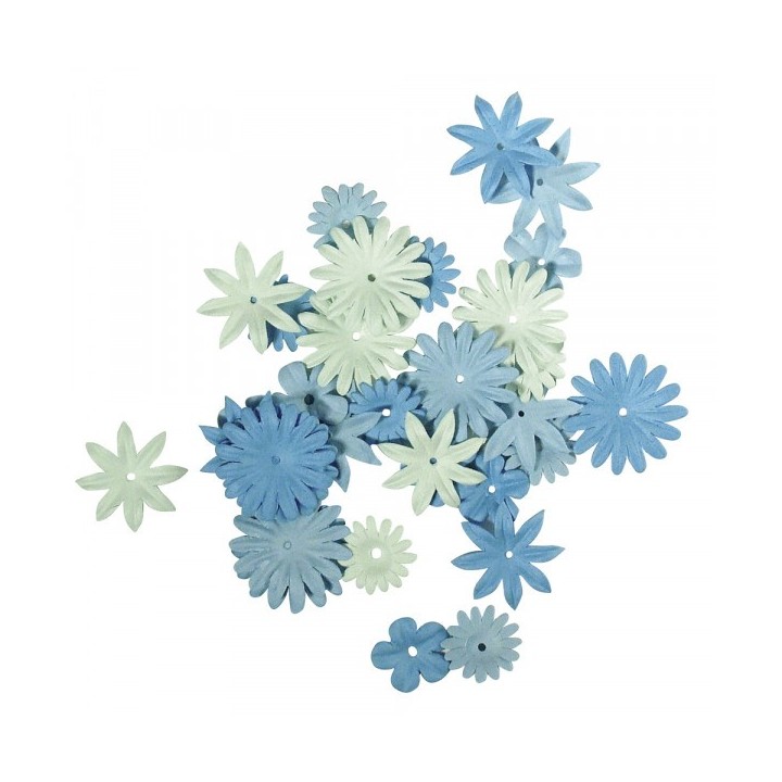 Miscela di fiori di carta, azzurro, 36 pezzi