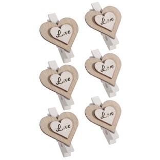Wooden Heart on Clamp Love 6 pieces