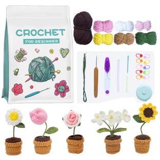 Kit de crochet pour débutants avec instructions vidéo "pot de fleurs