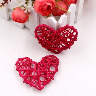 Rattan Herz 6cm 5er Set Rosa