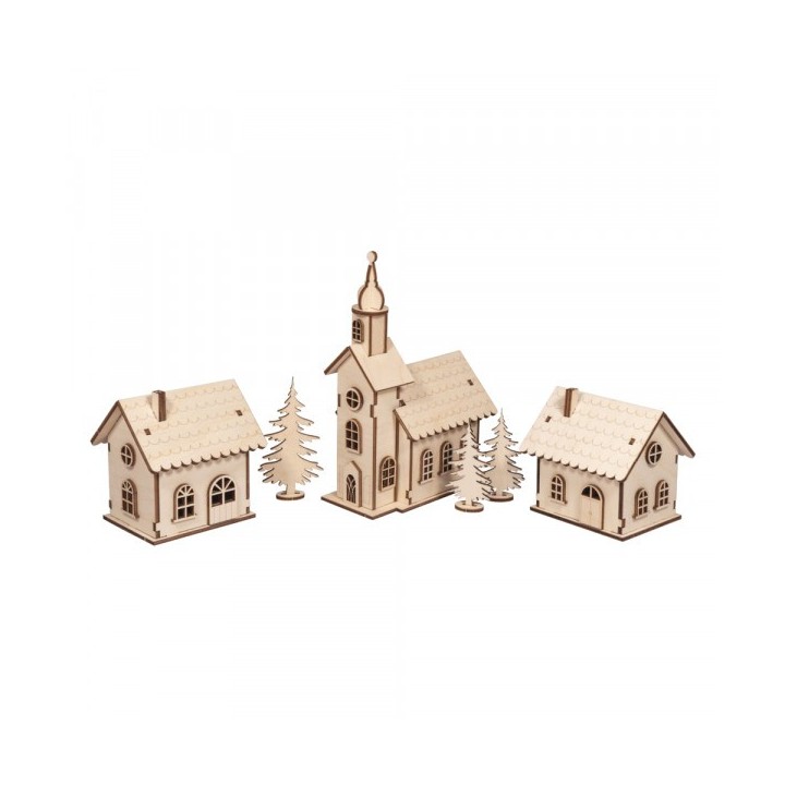 Rayher kit de construction en bois village de lumières + kit de guirlandes lumineuses LED