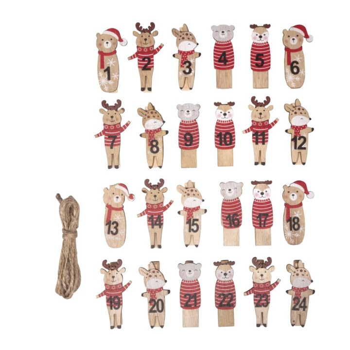 Rayher Chiffres de l'Avent 1-24 Noël Animaux sur pinces