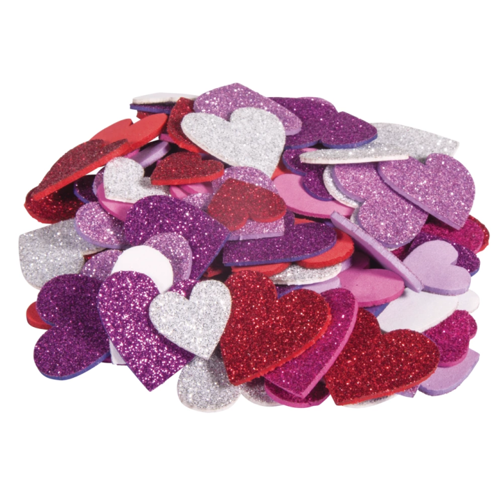Foam rubber glitter hearts 100 pcs.
