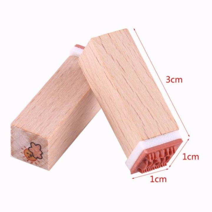 12-teiliges Holz Stempelset mit Cartoon Motiven